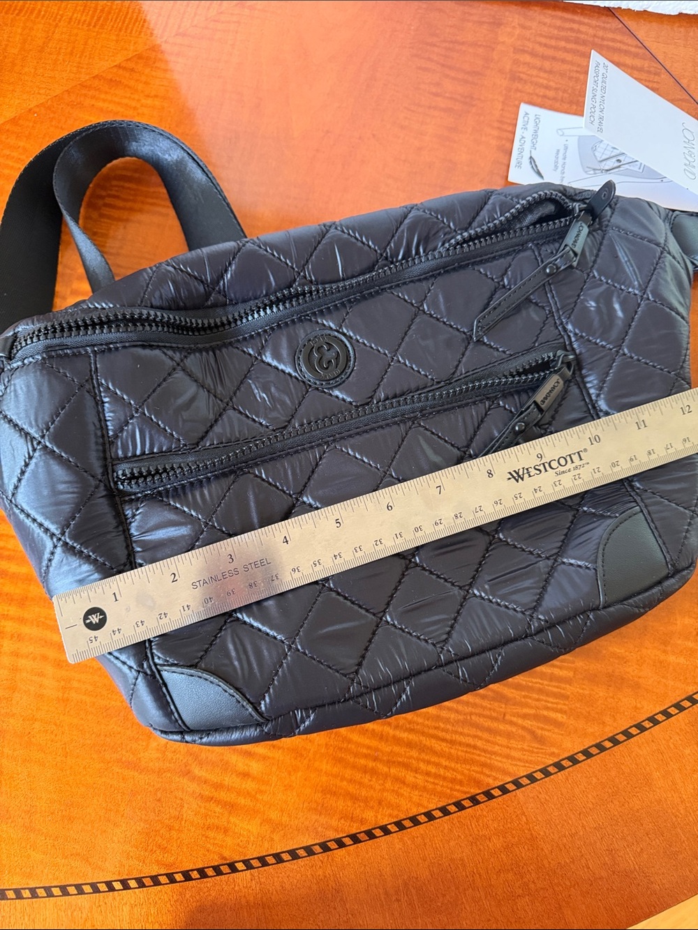 NWT Joan & David Black Quilted oversize Bag with Front Zip